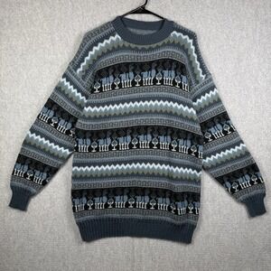 Llama Alpaca Sweater Mens Large Blue Fair Isle Crewneck Knit Pullover Pattern